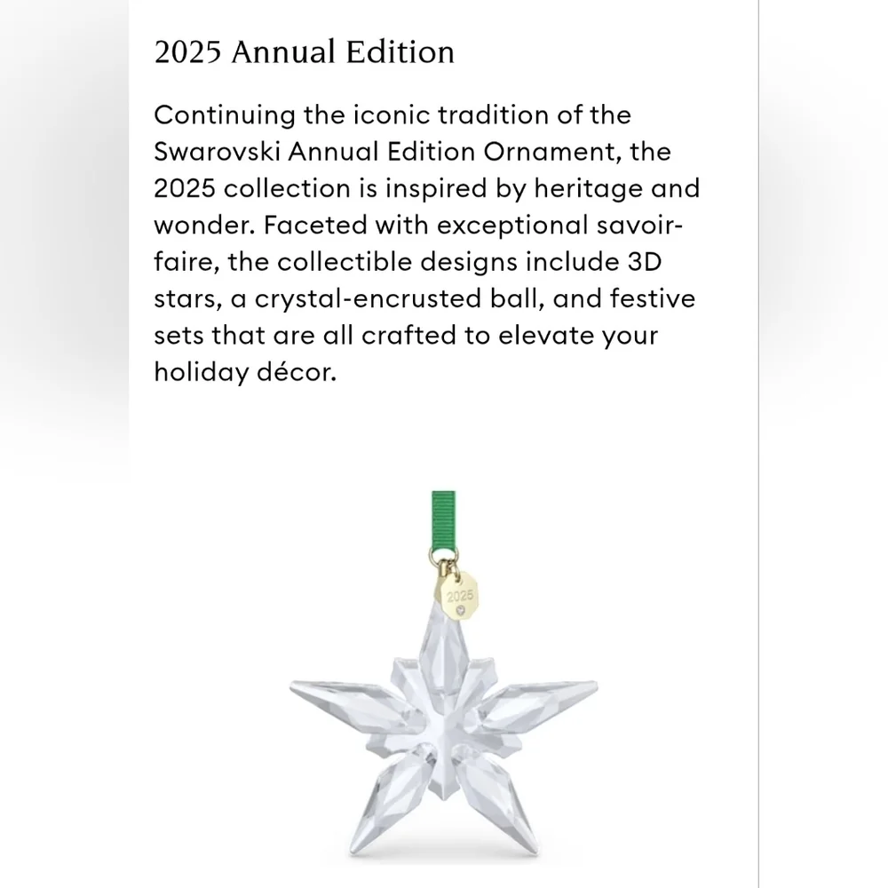 NIB Swarovski 2025 Annual Holiday Star Shaped Ornament